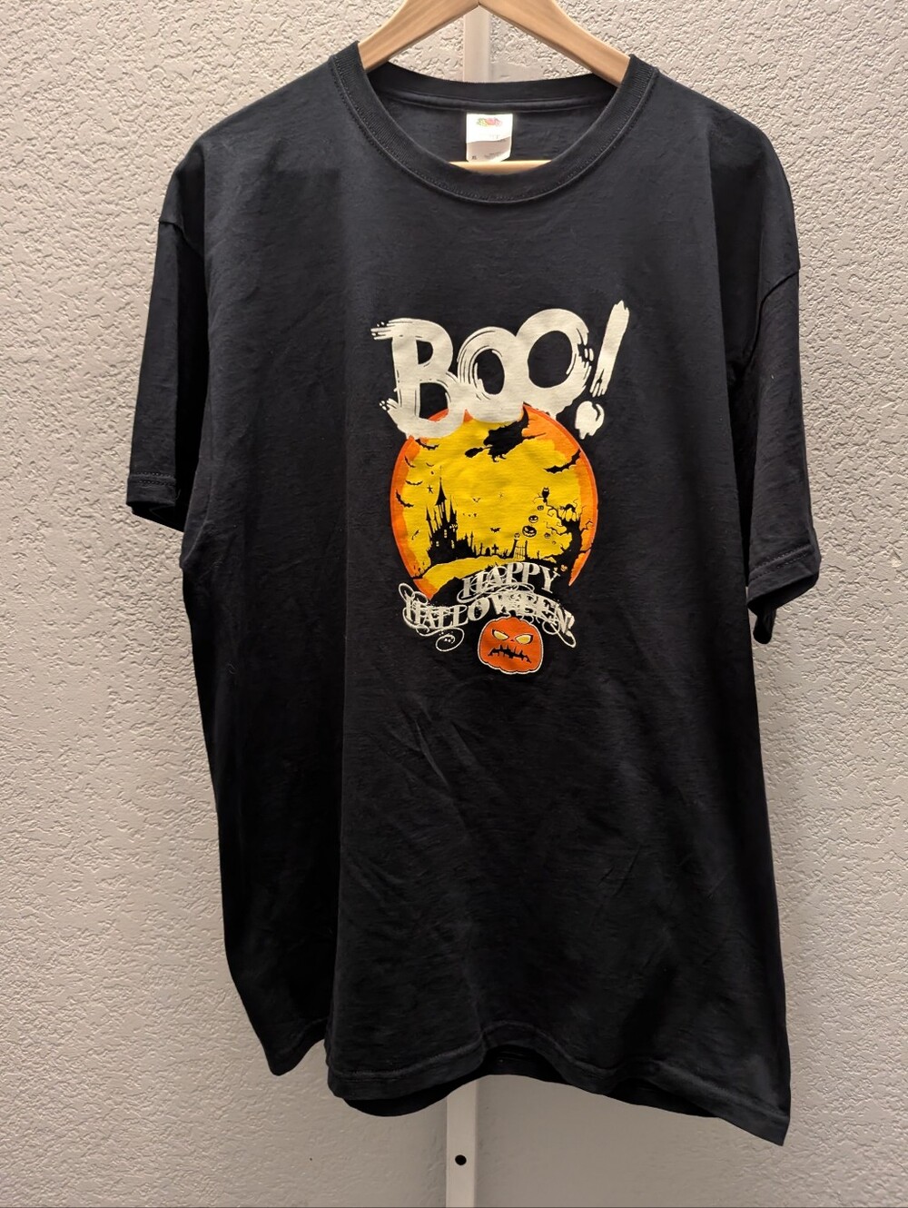 Halloween Graphic Tee Black XL Heavy Cotton Boo Spooky Castle